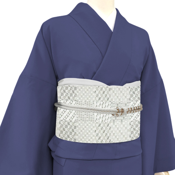 琥珀織 博多帯 名古屋帯 シルバー 銀 正絹 本場筑前博多織 市松 幾何学文様［165,000円］ 枚目