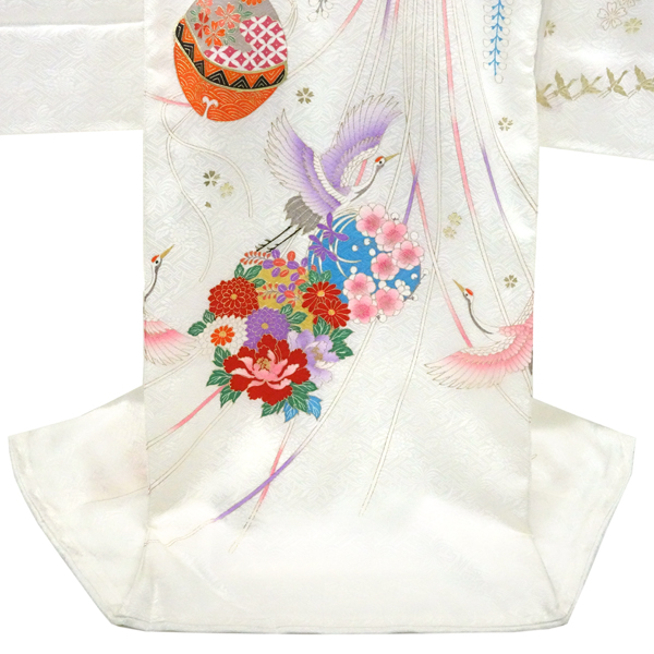 お宮参り 女の子 京友禅産着 白 正絹 着物 初着 くす玉 薬玉 鶴［49,500円］ 枚目