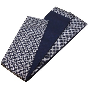 博多織 リバーシブル角帯 格子 チェック 紺色 ネイビー 井上絹織 曳山 正絹［23,100円］