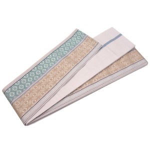 博多織 井上絹織 男帯 角帯 正絹 灰桜色 薄赤紫 七宝 縞［36,300円］