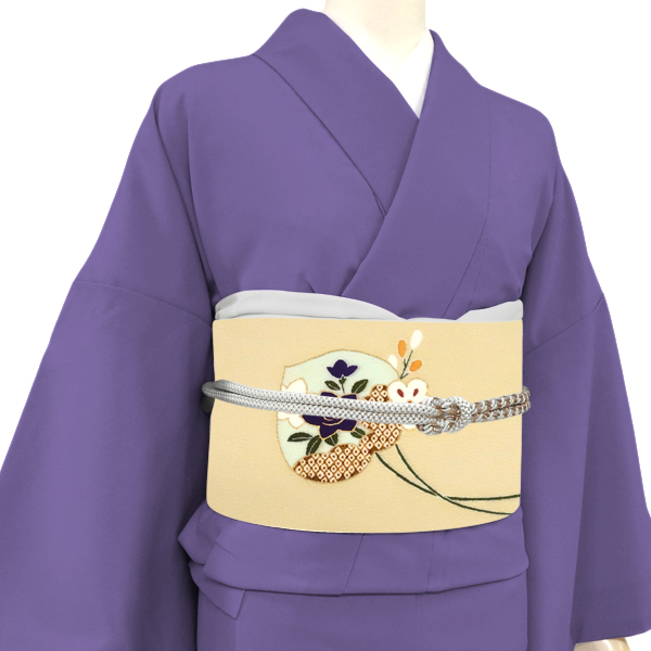 工芸キモノ野口 京友禅 名古屋帯 ベージュ 正絹 染め帯 葵 菊 疋田柄［440,000円］ 枚目