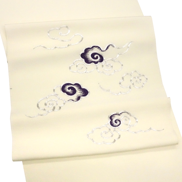 工芸キモノ野口 刺繍名古屋帯 瑞雲文様 クリーム色 正絹 九寸帯［440,000円］ 枚目