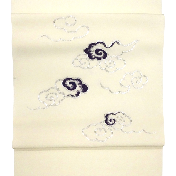 工芸キモノ野口 刺繍名古屋帯 瑞雲文様 クリーム色 正絹 九寸帯［440,000円］ 枚目