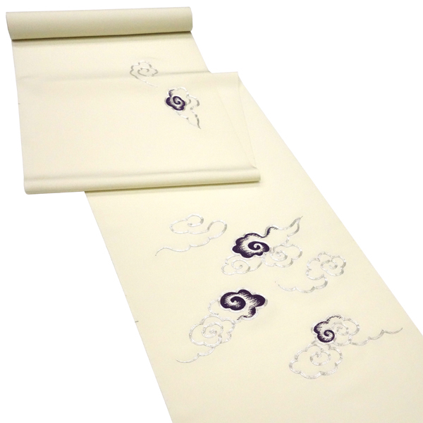 工芸キモノ野口 刺繍名古屋帯 瑞雲文様 クリーム色 正絹 九寸帯［440,000円］ 枚目