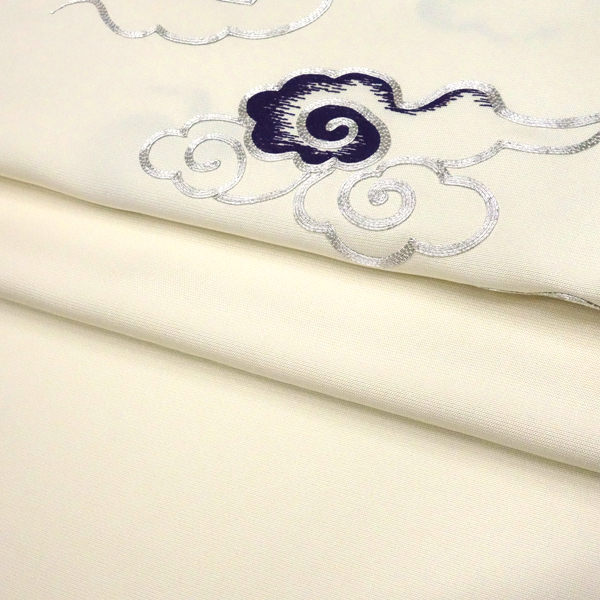 工芸キモノ野口 刺繍名古屋帯 瑞雲文様 クリーム色 正絹 九寸帯［440,000円］ 枚目