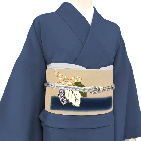 工芸キモノ野口 京友禅 名古屋帯 薄茶色 桐文 正絹 染め帯 九寸帯［440,000円］ 枚目