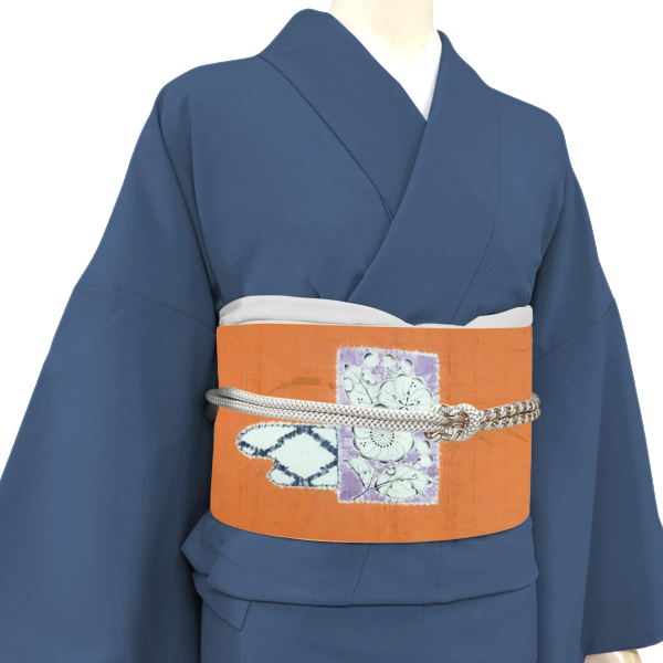工芸キモノ野口 紬地名古屋帯 オレンジ 橙色 正絹 辻が花文様 染め帯  九寸帯［440,000円］ 枚目