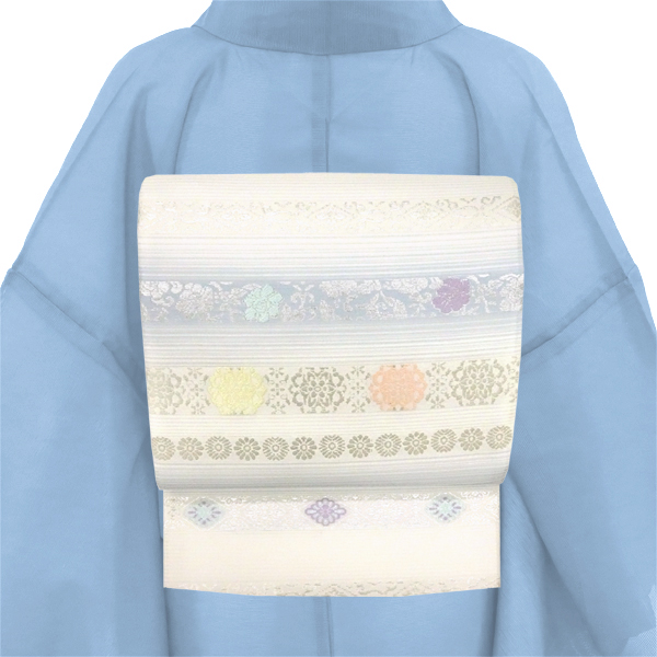 佐々木染織 夏袋帯 白×水色フォーマル 絽 袋帯 夏用 西陣織 横段［36,300円］ 枚目
