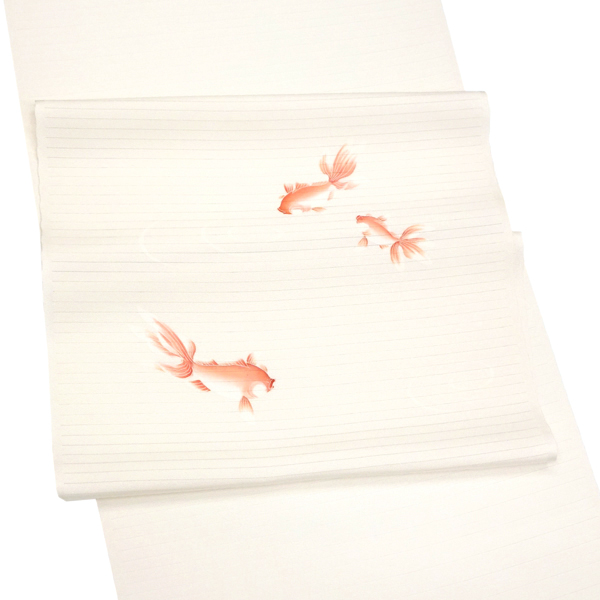 秀美 夏名古屋帯 白色  友禅 正絹 金魚［62,000円］ 枚目