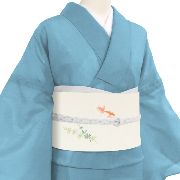 秀美 夏名古屋帯 白色  友禅 正絹 金魚［62,000円］ 枚目