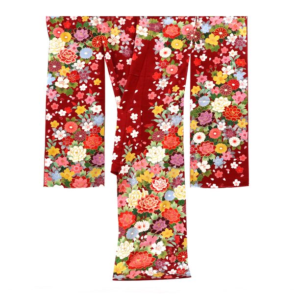 刺繍 手描き京友禅 振袖 百花 赤色［198,000円］ 枚目