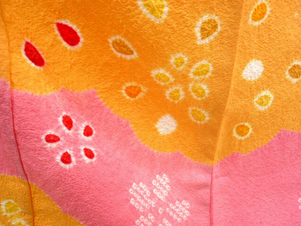絞り お仕立て済 女児四つ身（7才用お着物）黄色［110,000円］ 枚目