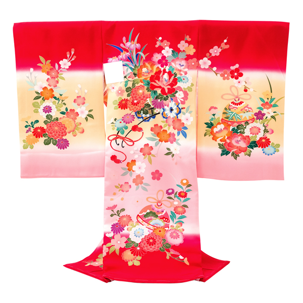 京友禅 女児産着 花車 赤色［39,500円］ 枚目