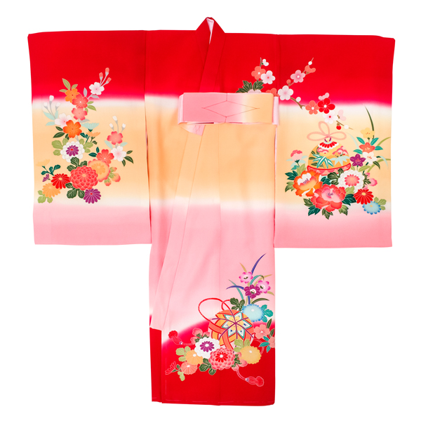 京友禅 女児産着 花車 赤色［39,500円］ 枚目