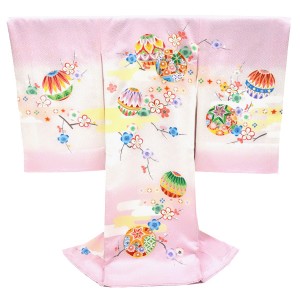 京友禅 女の子産着 お宮参り 正絹 初着 毬 白×ピンク［165,000円］