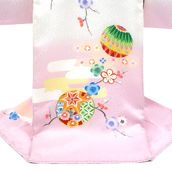 京友禅 女の子産着 お宮参り 正絹 初着 毬 白×ピンク［165,000円］ 枚目