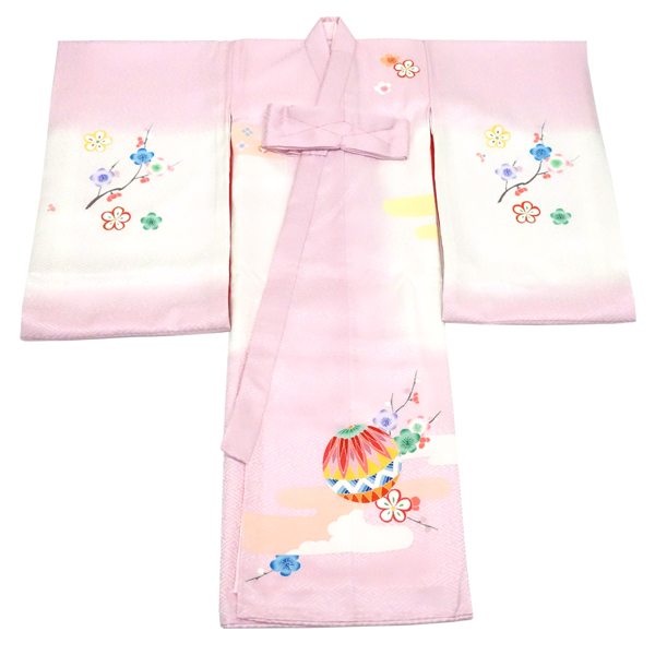 京友禅 女の子産着 お宮参り 正絹 初着 毬 白×ピンク［165,000円］ 枚目