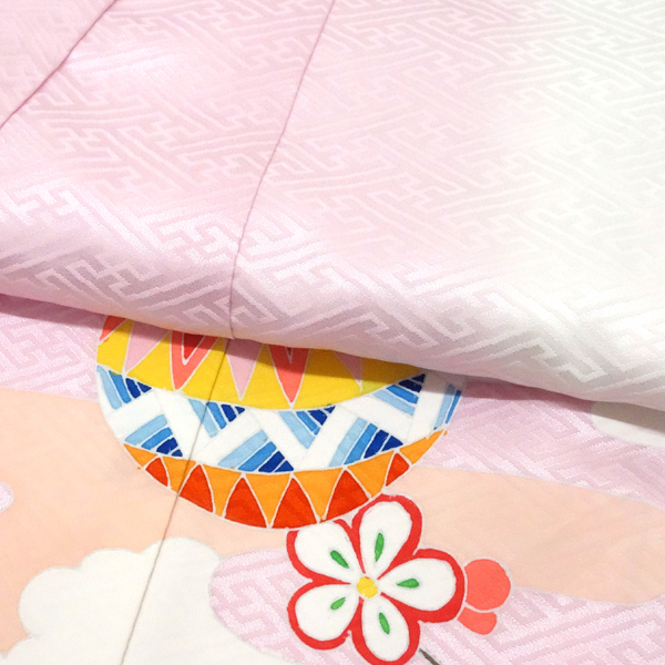京友禅 女の子産着 お宮参り 正絹 初着 毬 白×ピンク［165,000円］ 枚目