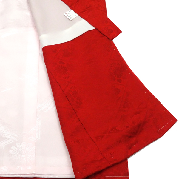 女の子 産着 赤 お宮参り 正絹 着物 初着 のしめ おしどり 鴛鴦［121,000円］ 枚目