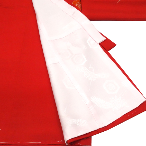 お宮参り 手描友禅 女の子産着 赤 正絹 着物 手毬［121,000円］ 枚目