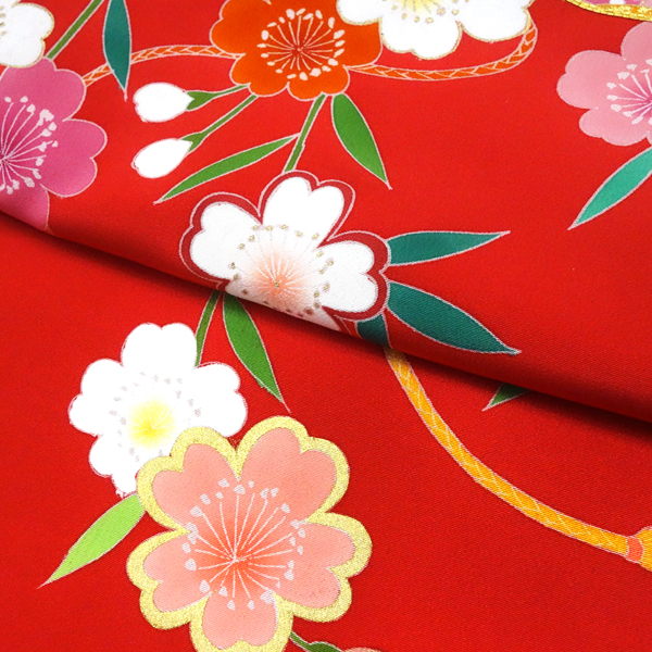 お宮参り 手描友禅 女の子産着 赤 正絹 着物 手毬［121,000円］ 枚目