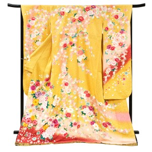 京友禅 お仕立て済 振袖 花籠 黄色［98,000円］