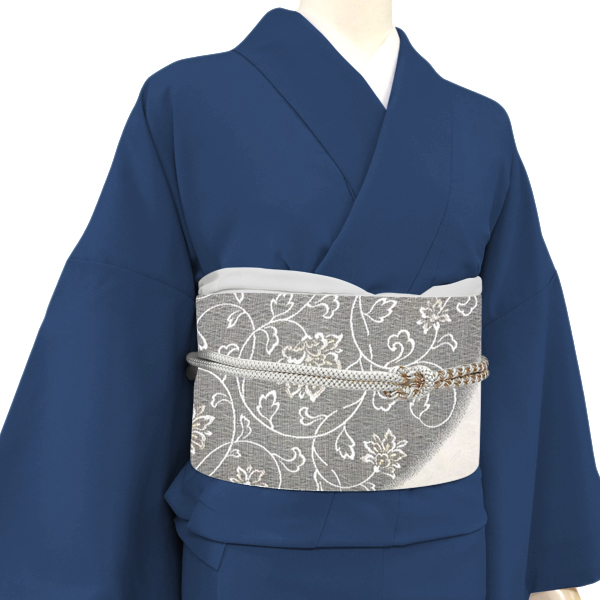 弥栄織物 名古屋帯 西陣織 正絹 花唐草 ライトグレー 灰色 鼠色［33,000円］ 枚目