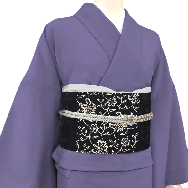 弥栄織物 名古屋帯 西陣織 絹 スリーシーズン帯 市松 花唐草 更紗 黒［34,100円］ 枚目