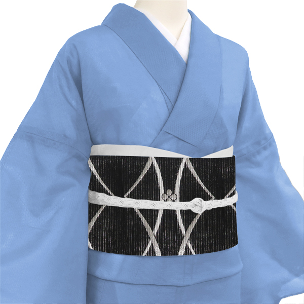 佐々木染織 夏袋帯 西陣織 正絹 花 幾何学模様 黒［36,300円］ 枚目