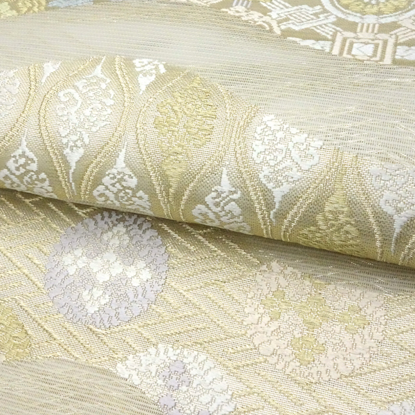 洛陽織物 夏袋帯 絽袋帯 生成り色 西陣織 横波 立涌 華文 正絹［215,600円］ 枚目