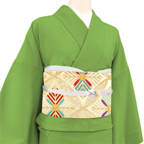 廣部商事 振袖用袋帯 西陣織 絹 松七宝 金 ゴールド ベージュ［35,200円］ 枚目