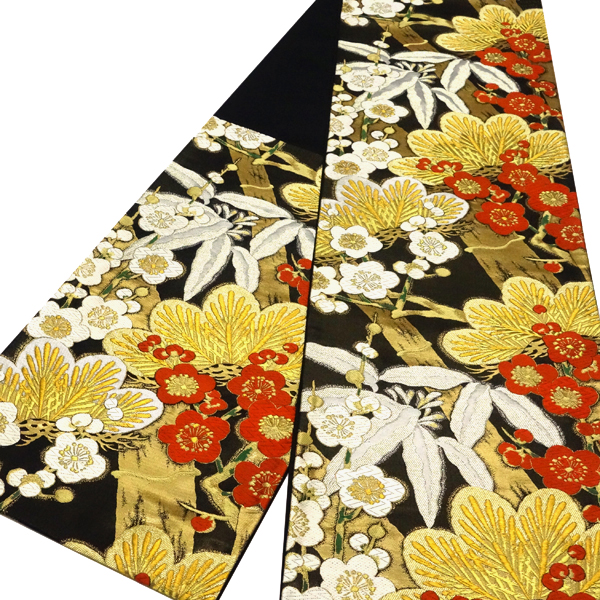 絲屋善創 袋帯 振袖用 黒×金 正絹 松竹梅 成人式 フォーマル 古典柄 絹［143,000円］ 枚目