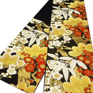 絲屋善創 袋帯 振袖用 黒×金 正絹 松竹梅 成人式 フォーマル 古典柄 絹［143,000円］