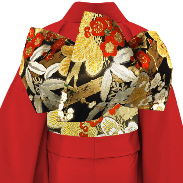 絲屋善創 袋帯 振袖用 黒×金 正絹 松竹梅 成人式 フォーマル 古典柄 絹［143,000円］ 枚目