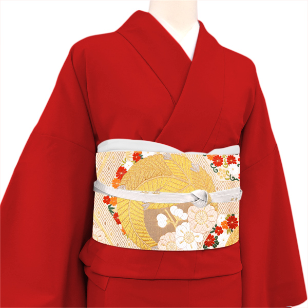ふくい 振袖用袋帯 西陣織 絹 若松 梅 松竹梅 ベージュ［85,800円］ 枚目