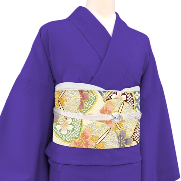 志都香 振袖用袋帯 西陣織 絹 桜 菊の丸 銀 シルバー［66,000円］ 枚目