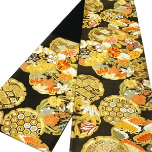 絲屋善創 振袖袋帯 黒×金 正絹 西陣織 成人式 古典柄 雪輪［143,000円］