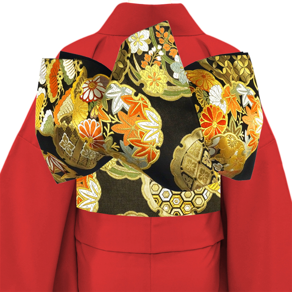 絲屋善創 振袖袋帯 黒×金 正絹 西陣織 成人式 古典柄 雪輪［143,000円］ 枚目