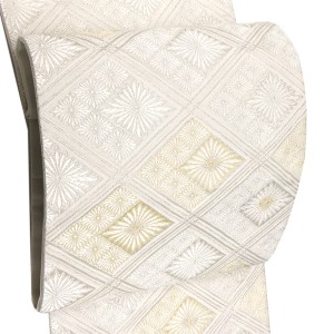 大光 袋帯 礼装用 西陣織 絹 花菱 白 シルバー［46,300円］