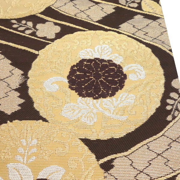 佐々木染織 袋帯 西陣織 絹 こげ茶色 丸文 流水 モール織り［36,300円］ 枚目